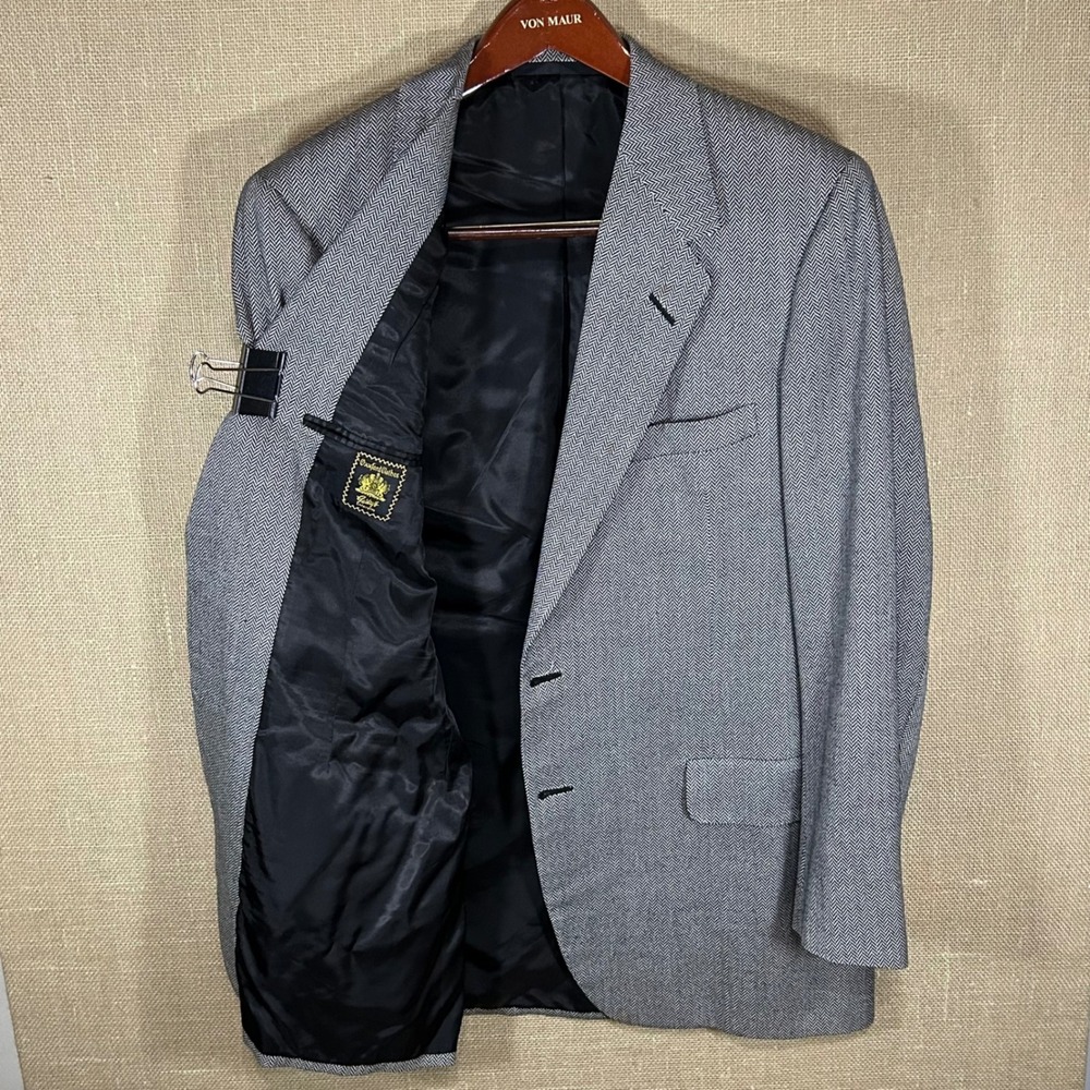 Vtg Oxxford Clothes Cashwool Blazer Jacket Gray Herringbone Gaidry's 42R